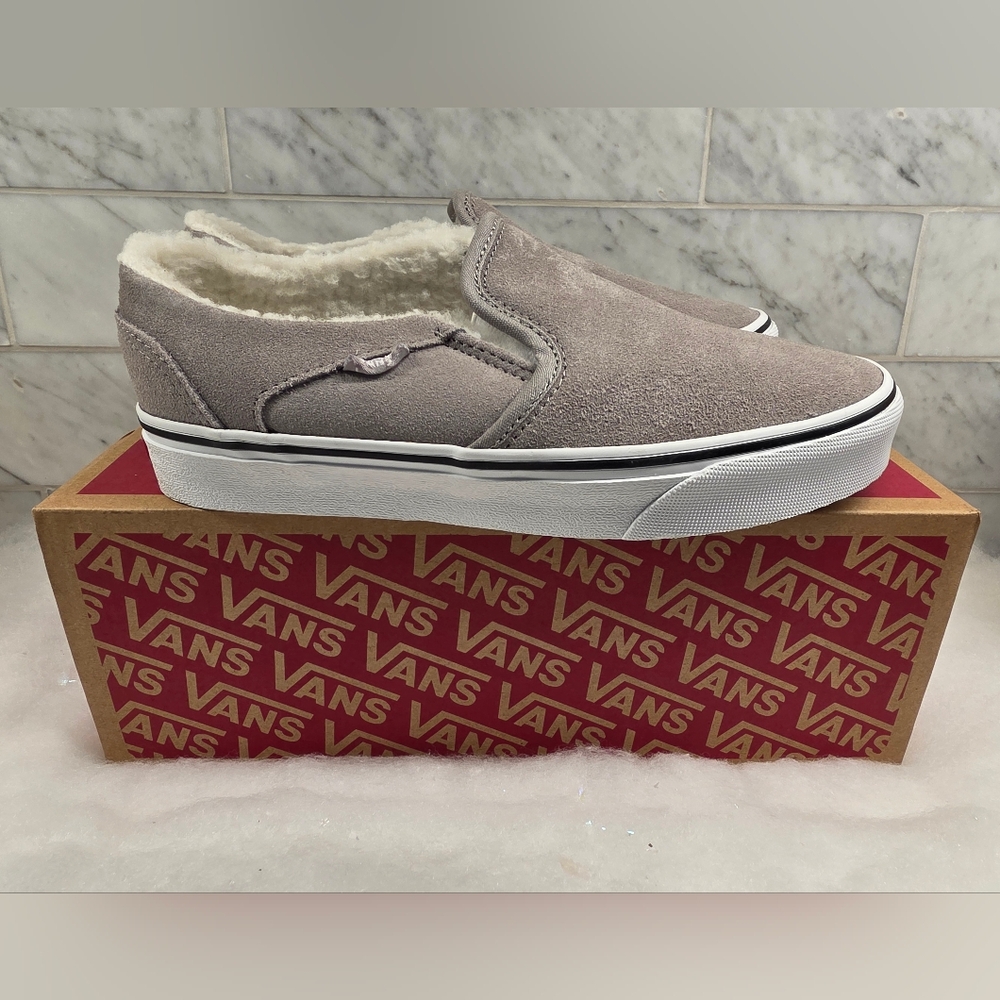 Vans Women Asher Suede Sherpa Drizzle Gray Slip On Shoes New Size 7 NWT
